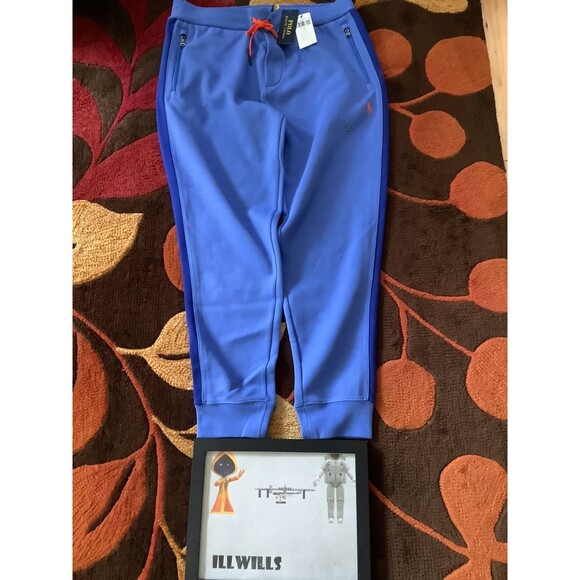 NEW MENS POLO RALPH LAUREN DOUBLE KNIT MESH JOGGERS SIZE L Maidstone Blue Multi
